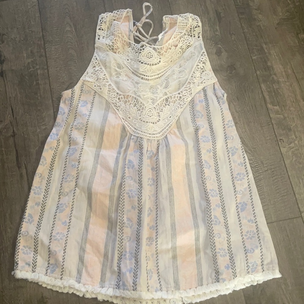 Bohemian Style Blu Pepper Cream Lace Fringed Tank Top size M